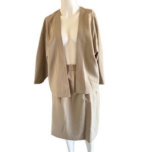 Women’s vintage 90s khaki 2 piece set S-M blazer midi pencil skirt tan